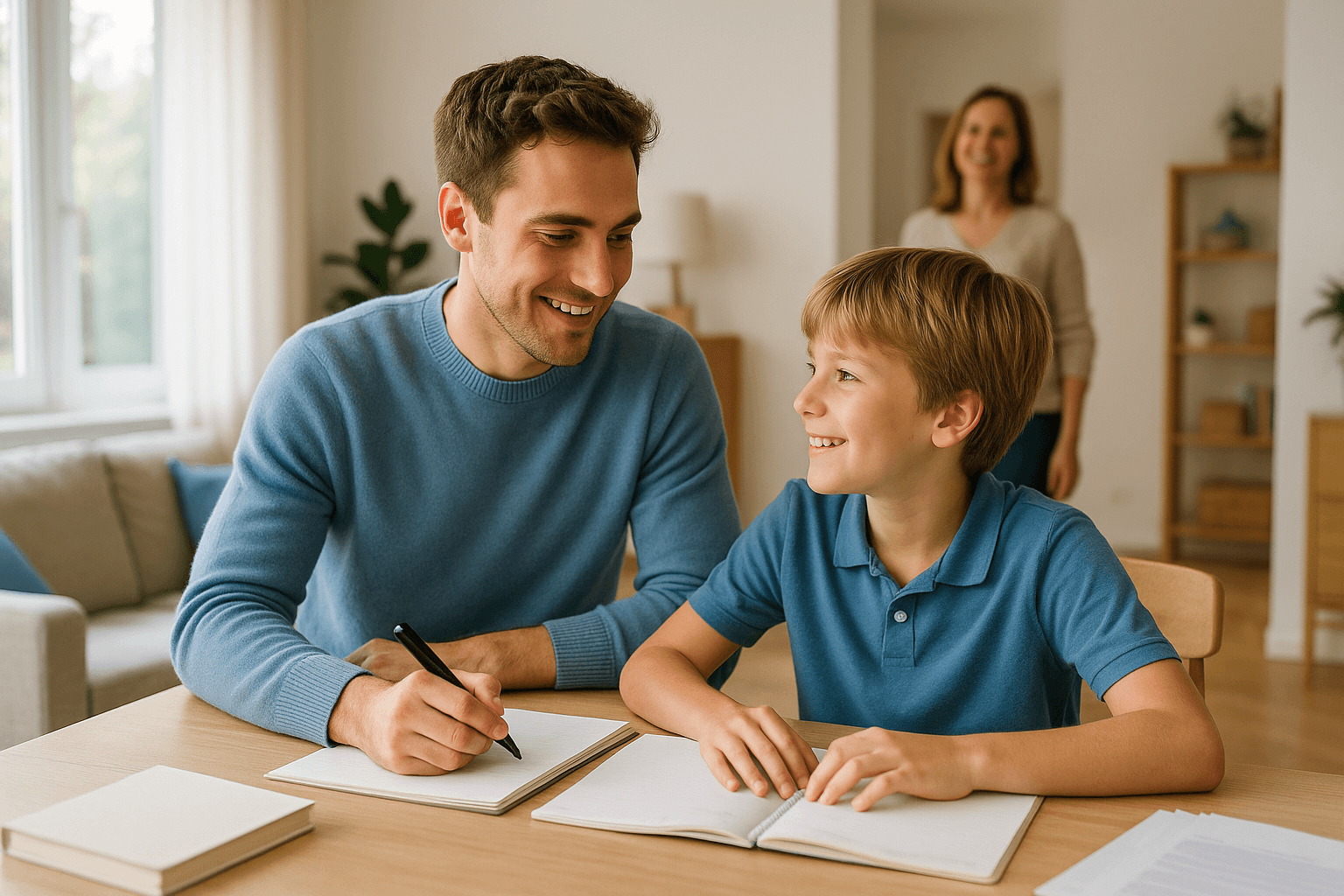 Vertrauensvolle Nachhilfesitzung - Tutor mit Kind